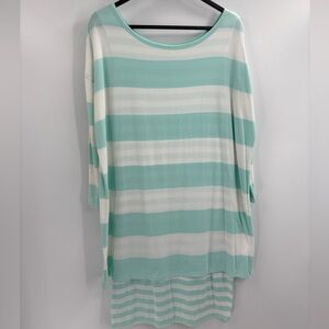 Garnet Hill Top Women’s Aqua Blue Stripe Layered Scoop Neck Beachy Boho size xs